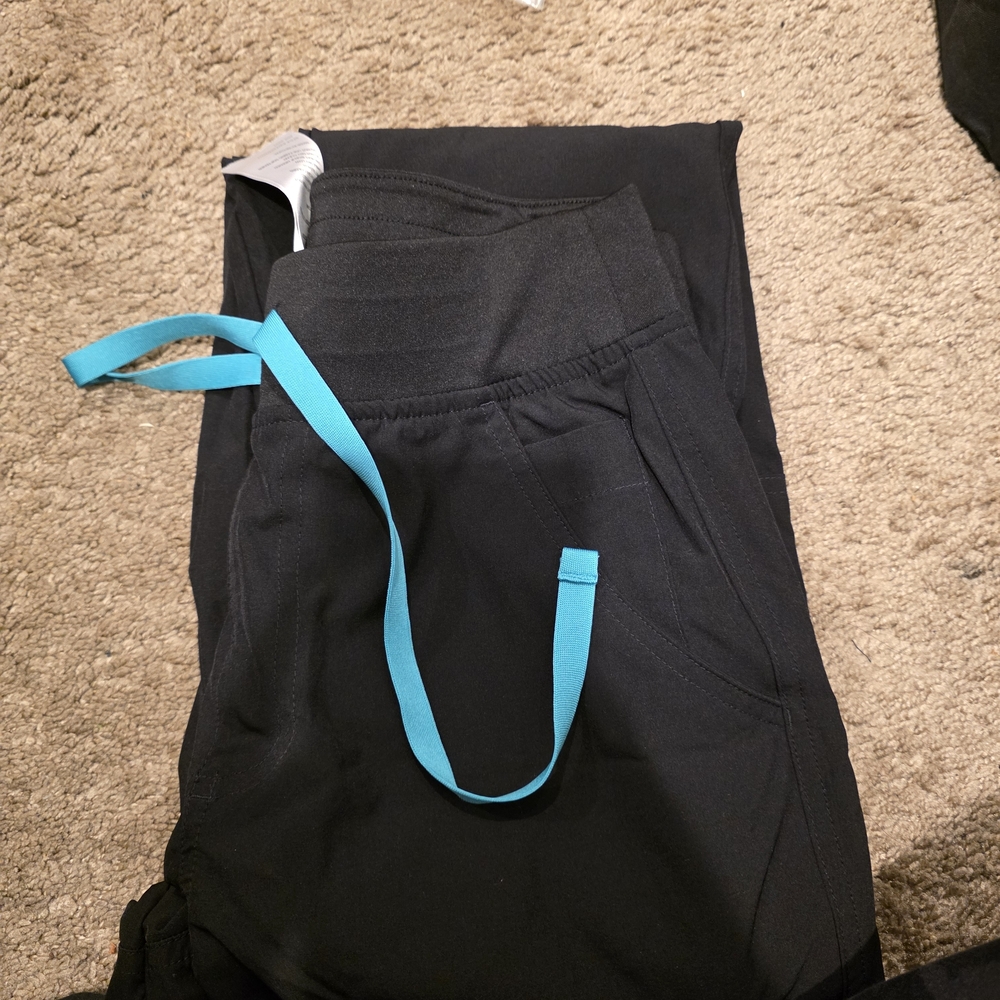Figs Black Pants with Blue Drawstring